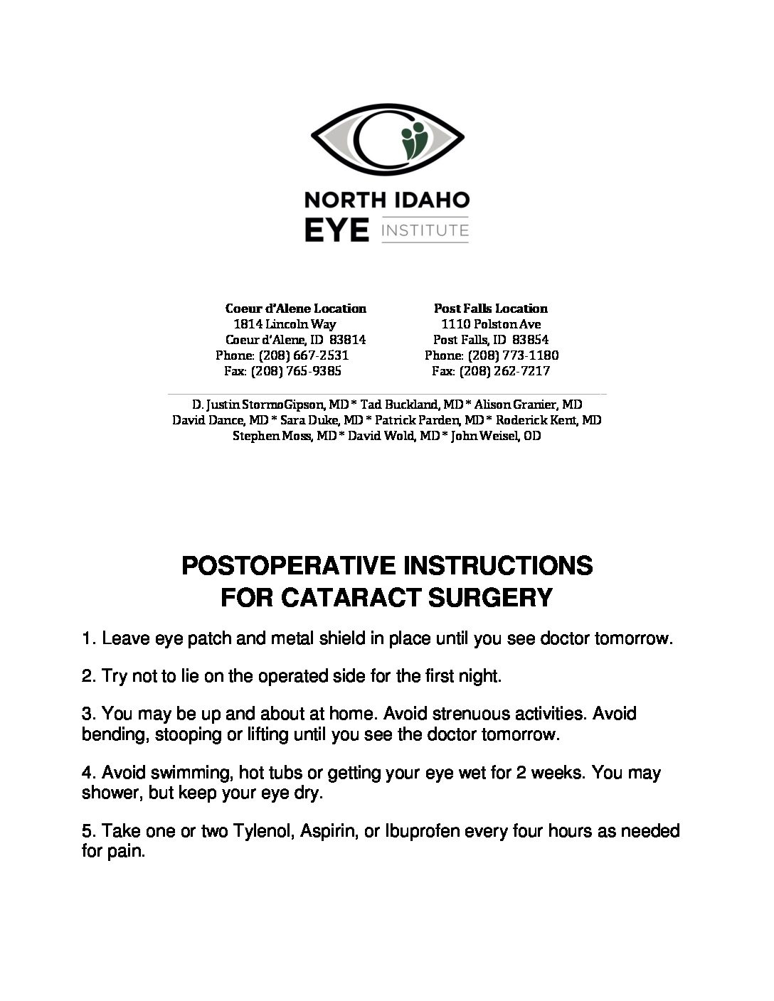 Cataract Surgery with block Post-Op Instructions (1) - North Idaho